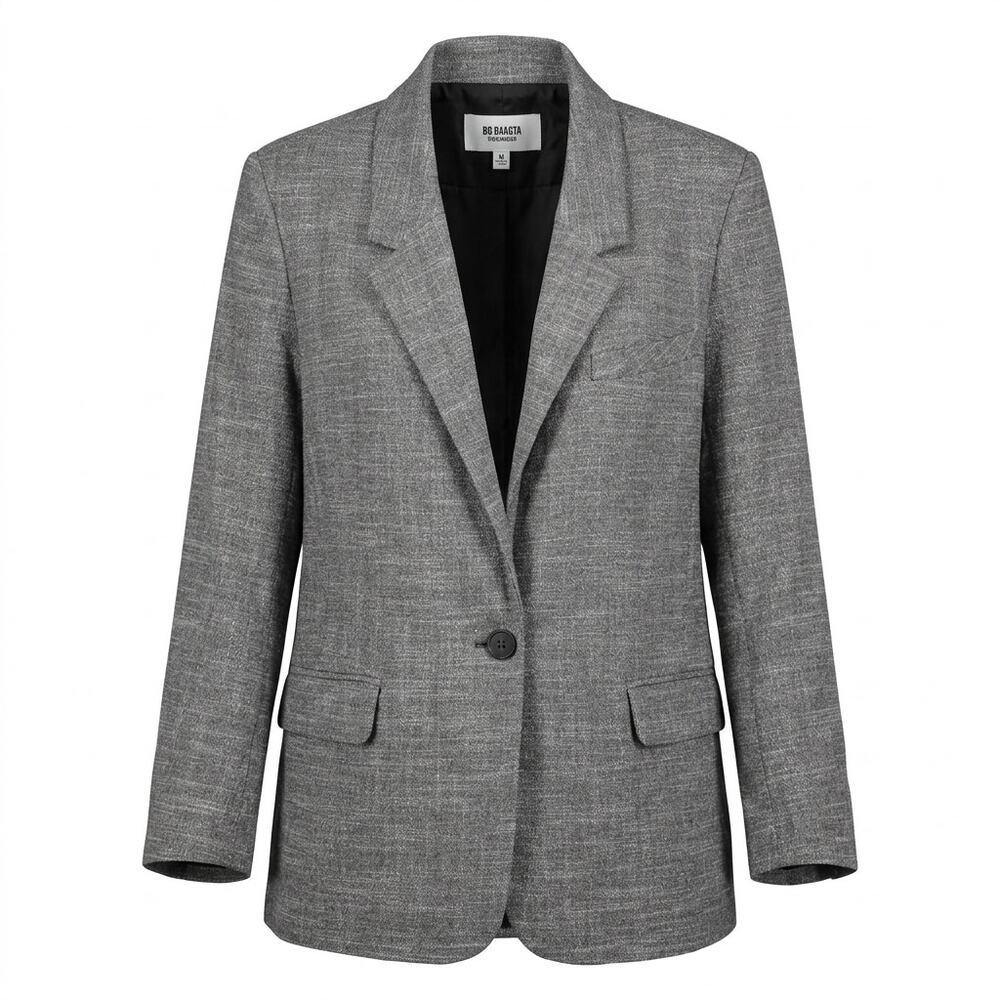 BB Dakota Gray Plaid Lined Single Button Blazer Jacket Women Size M